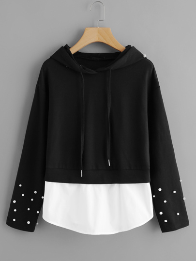 Sweat encapuchonné 2 In 1 avec perle avec pan bicolore