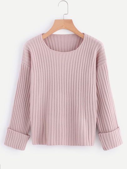 Rolled Cuff Ribbed Sweater