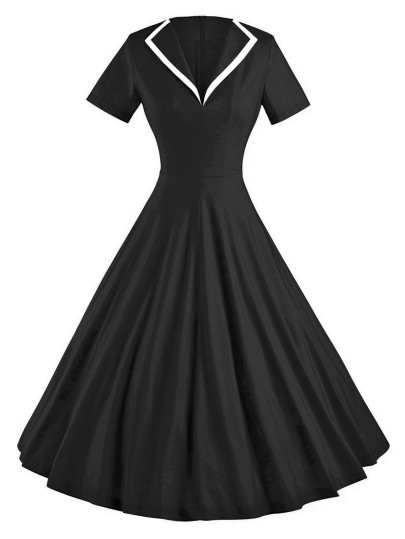 Contrast Trim Collar Circle Dress