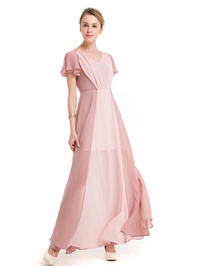 Vestido flowy de gasa de manga fruncido de dos colores
