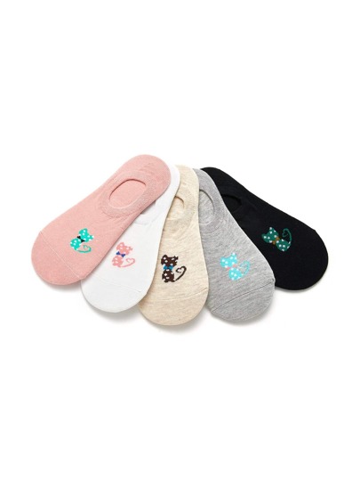 Cat Pattern Invisible Socks 5pairs