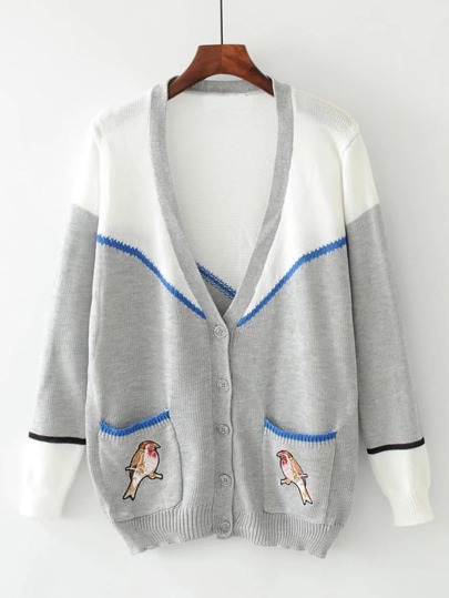 Cardigan brodé du oiseau à deux tons