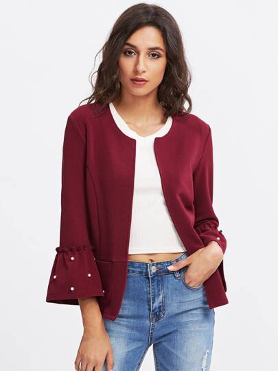 Pearl Beading Bell Sleeve Blazer