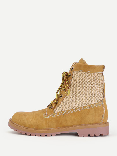 Round Toe Lace Up Suede Boots