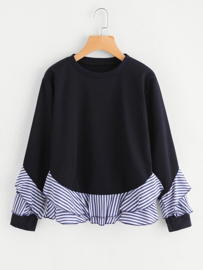 Sweat-shirt découpé à rayures contrastées avec des plis