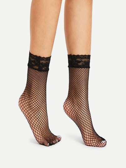 Lace Trim Fishnet Socks