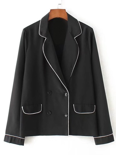 Contrast Piping Double Breasted Pajama Blouse