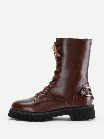 Botines de pu con cordón y cremallera
