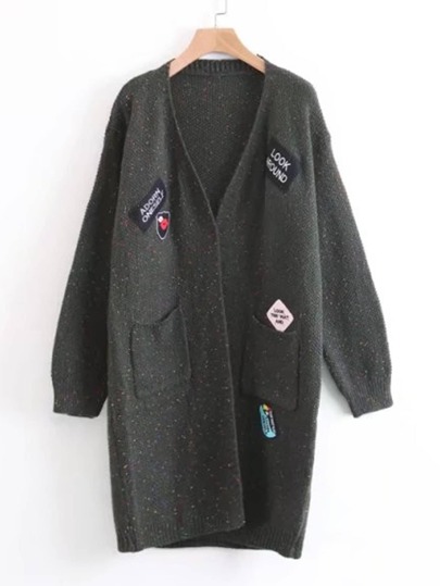 Patch Detail Longline Sweater Coat