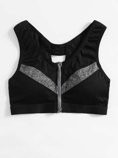 Zipper Front Cut Out Detail Sports Bra
