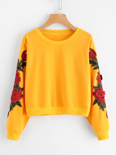 Rose Embroidered Applique Sweatshirt
