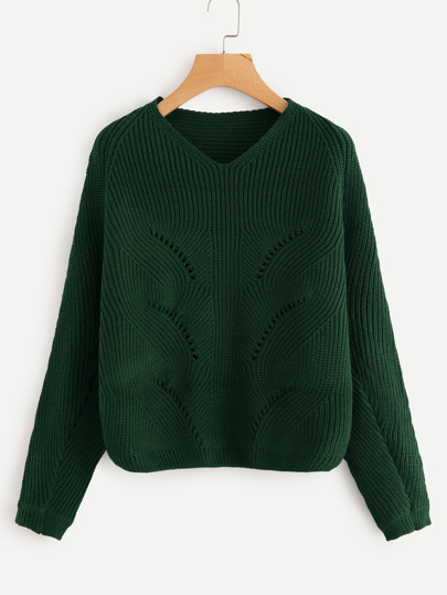 Pull col en V manche chauve-souris à maille