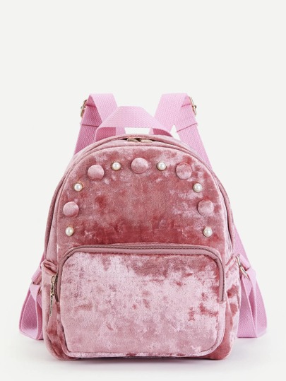 Mochila de terciopelo con detalle de perla de imitación
