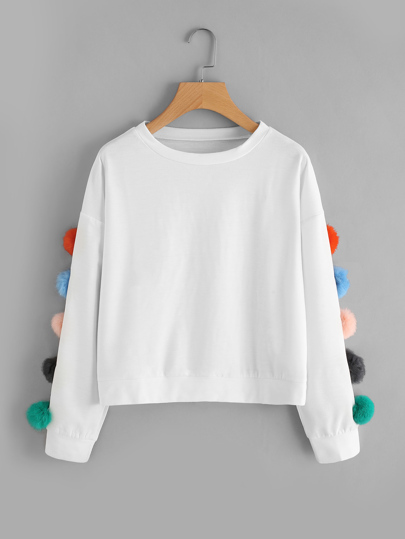 Sudadera de hombros caídos con pompones