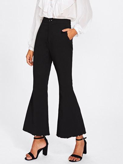 Pearl Beading V Notch Overlap Back Flared Pants