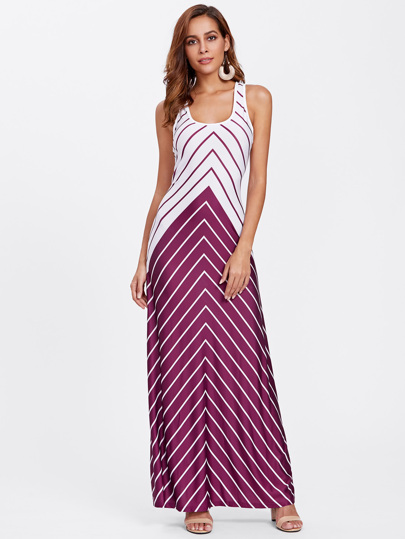 Crisscross Back Two Tone Chevron Stripe Dress