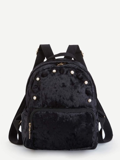 Mochila de terciopelo con detalle de perla de imitación
