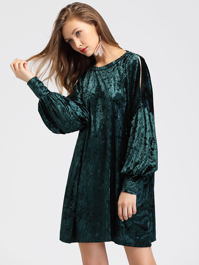 Robe manche lanterne épaule fendue en velours