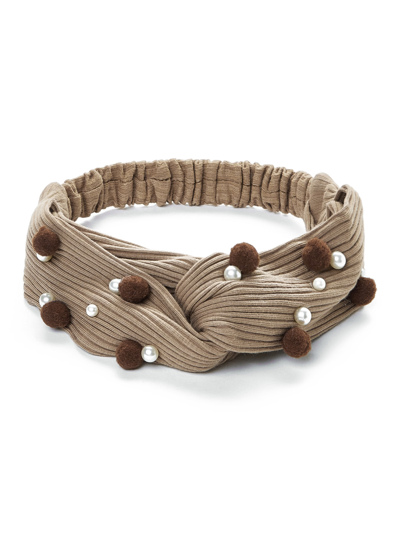 Faux Pearl & Pom Pom Detail Headband