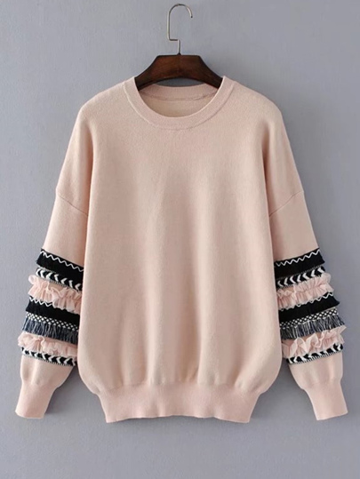 Ruffle & Fringe Insert Sleeve Knitwear