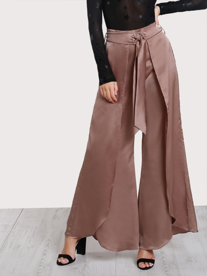 High Rise O-Ring Belt Detail Overlap Pants