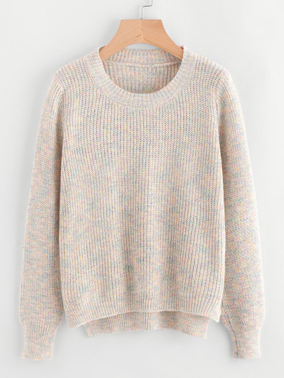 Dip Hem Textured Knit Sweater