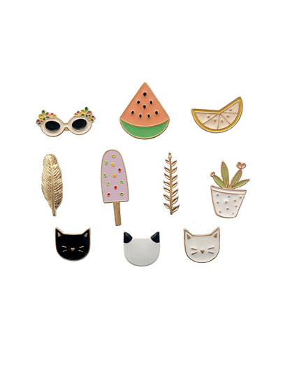 Ensemble de broche design du chat et plant