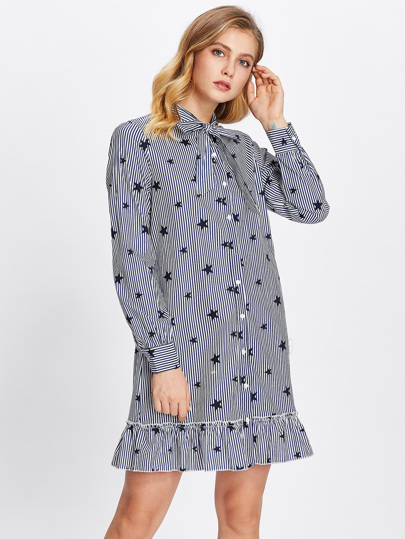 Robe Shirt imprimé mixte avec pan à volants