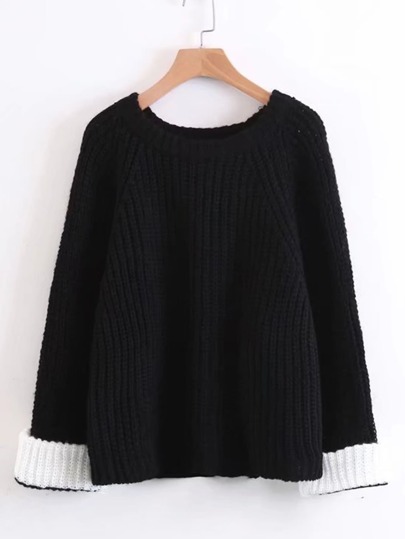 Pull manche raglan poignet contrasté