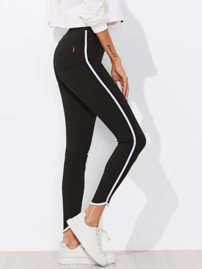 Contrast Trim Skinny Ankle Jeans