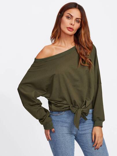 Pull-over avec épaule asymétrique avec nœud lacet de pan