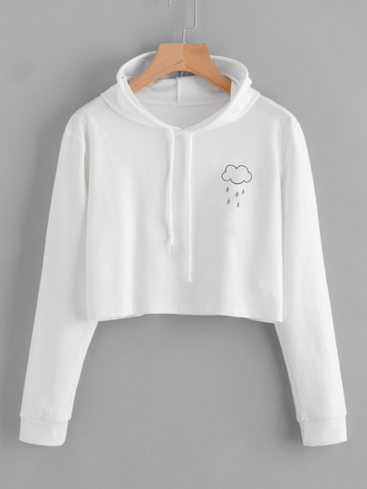 Crop Sweatshirt mit Regenmuster und Kapuze