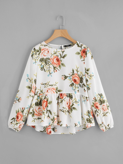 Ruffle Dip Hem Smock Top