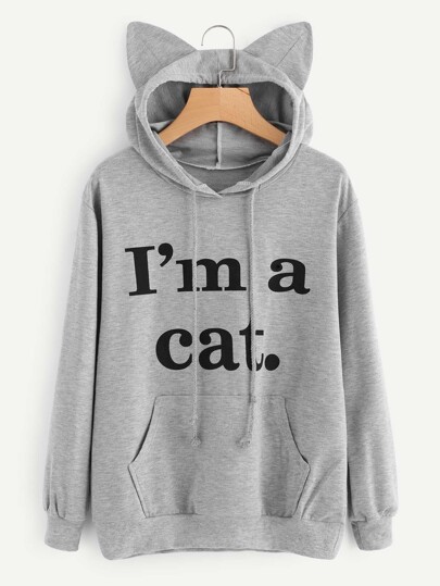 Hoodie mit Buchstaben und Katzeohr