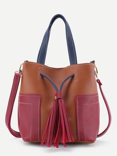 Tassel Drawstring PU Shoulder Bag With Handle