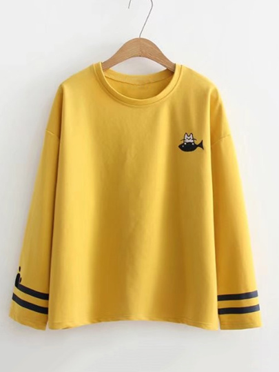 Jersey con bordado de gato a rayas