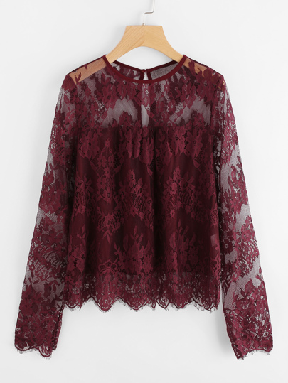 Pizzo in cotone floreale con bordo scallop