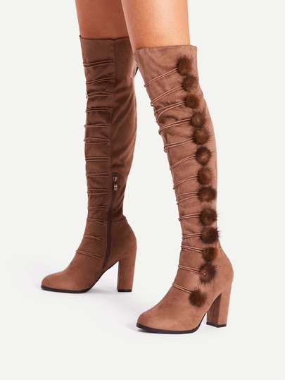Pom Pom Pompa Design Stivali in Knee Length
