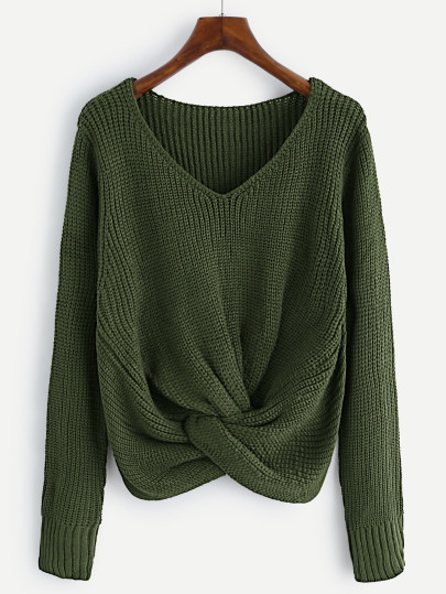 V-neckline Twist Front Sweater