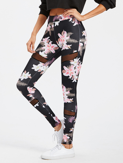 Mesh Insert Florals Leggings