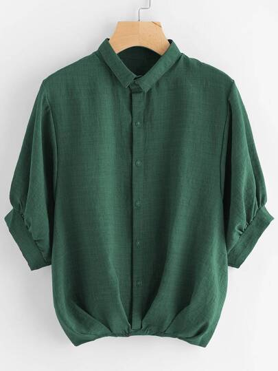 Lantern Sleeve Pleated Detail Shirt