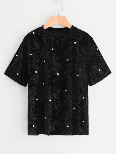 Pearl Beading Crushed Velvet Tee