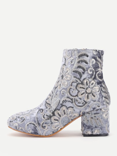 Bottes de cheville en velours décorées de fleur de paillette