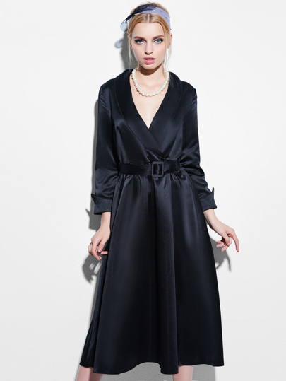 Shawl Collar Belted Swing Dress