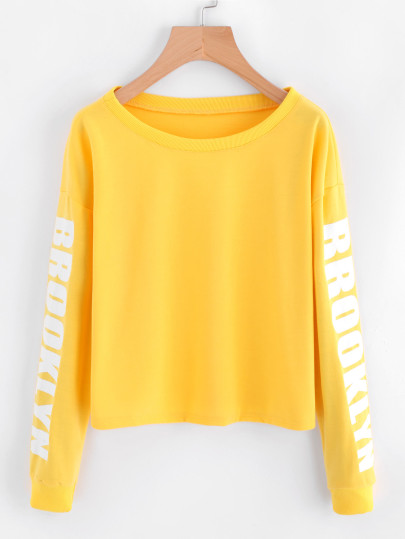 Drop Shoulder Letter Print Crop Sweatshirt