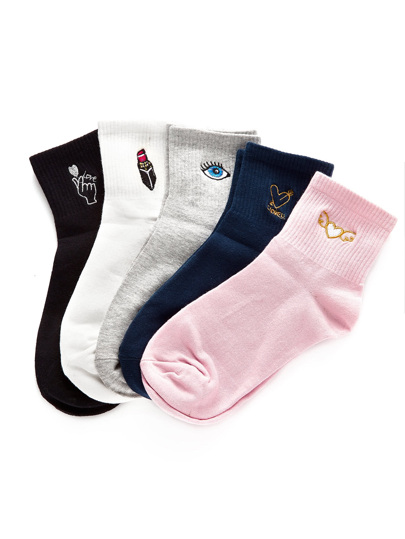 Embroidery Detail Ankle Socks 5pairs