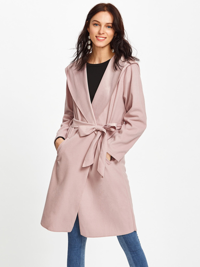 Hooded Self Tie Wrap Coat