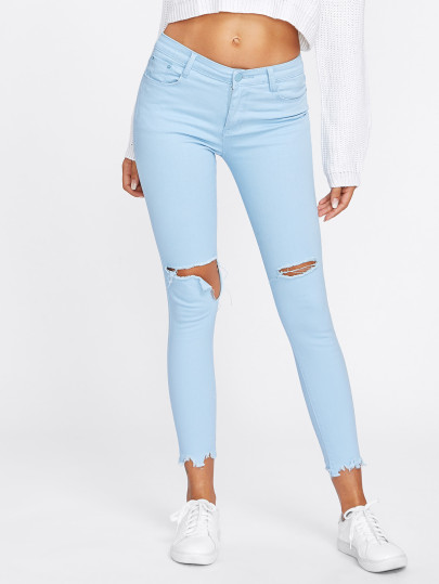 Ripped Raw Hem Jeans
