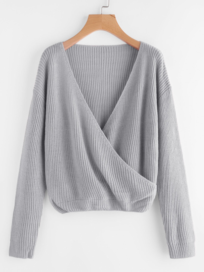 Drop Shoulder Surplice Front Sweater