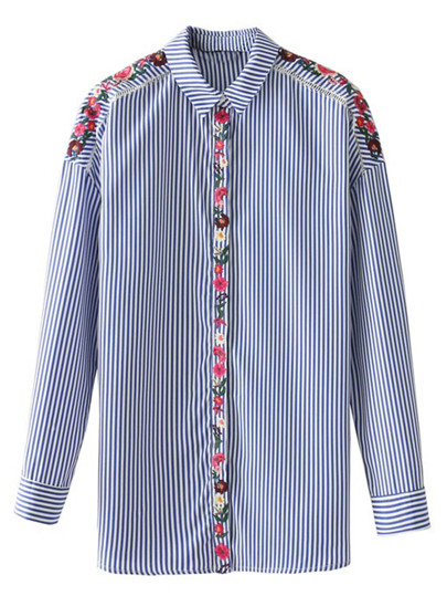 Blusa a rayas con bordado de flor